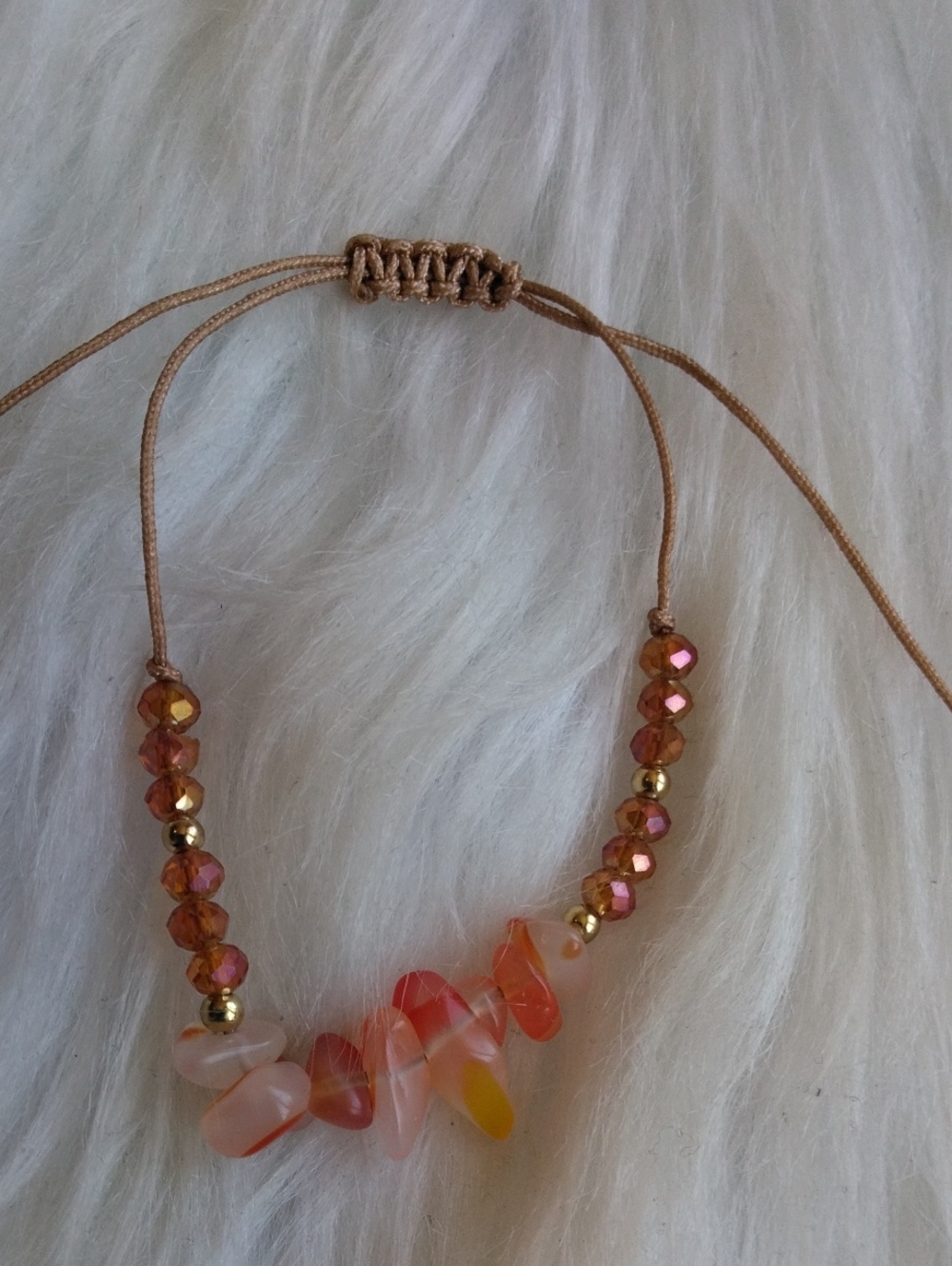 Glass And Carnelian Gemstone Adjustable Bracelet